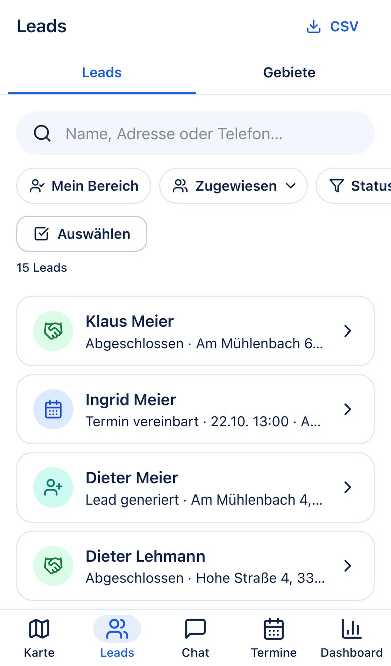 Lead-Liste mit fälligen Wiedervorlagen oben